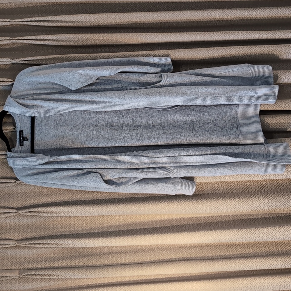 Women's Size 2X Derek Heart Gray Long Hooded Open Sweater